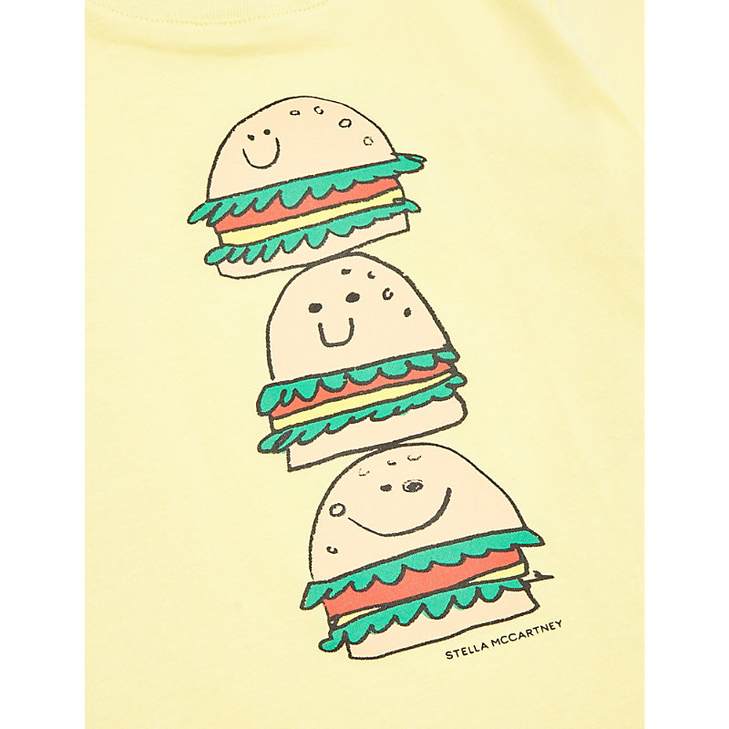 Shop Stella Mccartney Vegan Burger-print Cotton-jersey T-shirt 6-36 Months In Giallo Chiaro