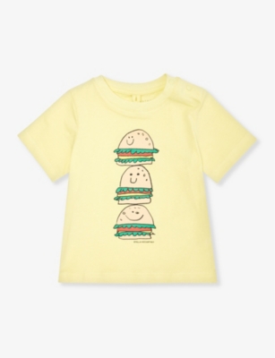 Stella Mccartney Babies'  Giallo Chiaro Vegan Burger-print Cotton-jersey T-shirt 6-36 Months
