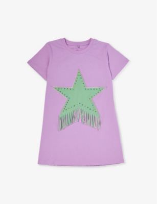 Shop Stella Mccartney Girls Purple Kids Tassel-embellished Cotton-jersey Dress 4-12 Years