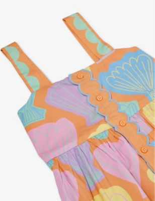 Shop Stella Mccartney Girls Salmone/multicolor Kids Scalloped Cotton Dress 8 Years In Multi-coloured