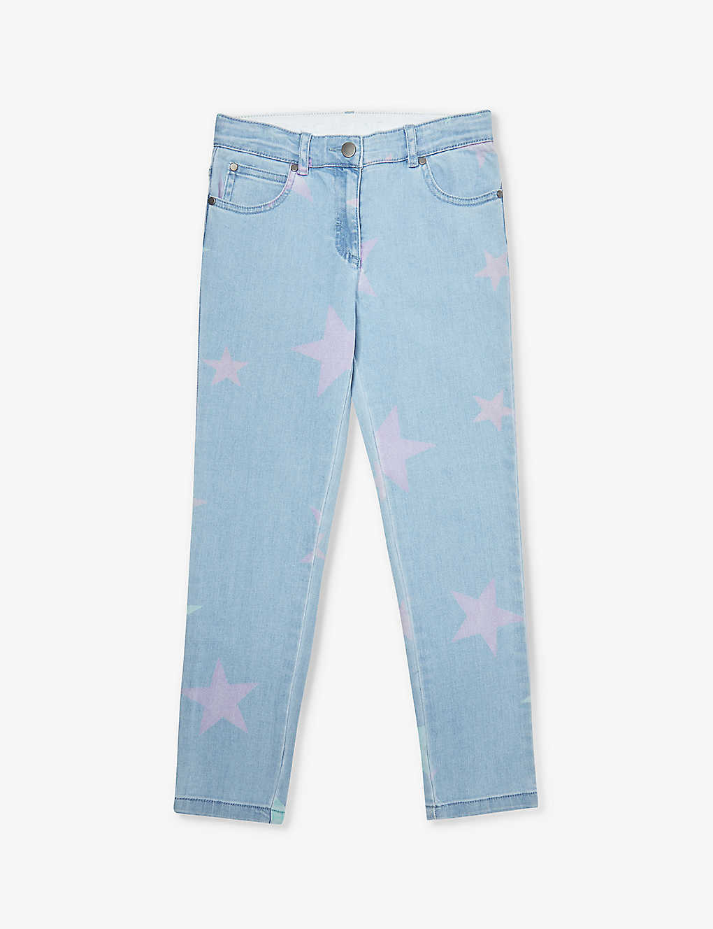 Stella Mccartney Kids' Star-print Stretch-denim Jeans 8-12 Years In Celeste/multicolor