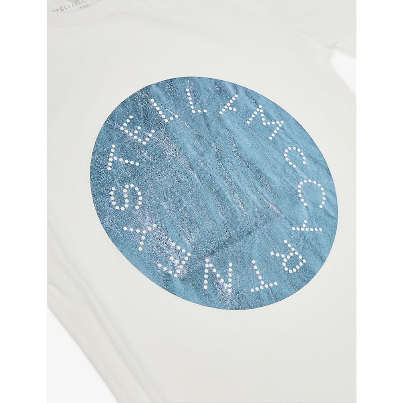 Shop Stella Mccartney Girls Ivory Kids Logo-print Cotton T-shirt