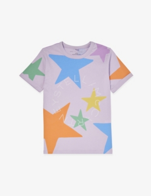 Shop Stella Mccartney Girls Lilla/multicolor Kids Star-print Short-sleeve Organic Cotton-jersey T-shirt 4