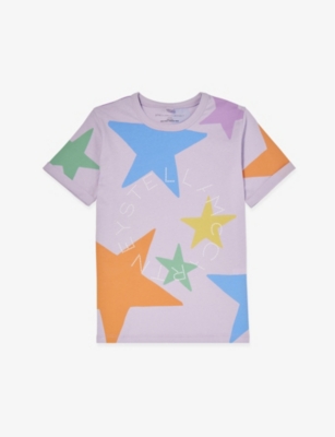 Stella Mccartney Kids Teen Girls Purple Star Print Cotton T-shirt In Lilla/multicolor