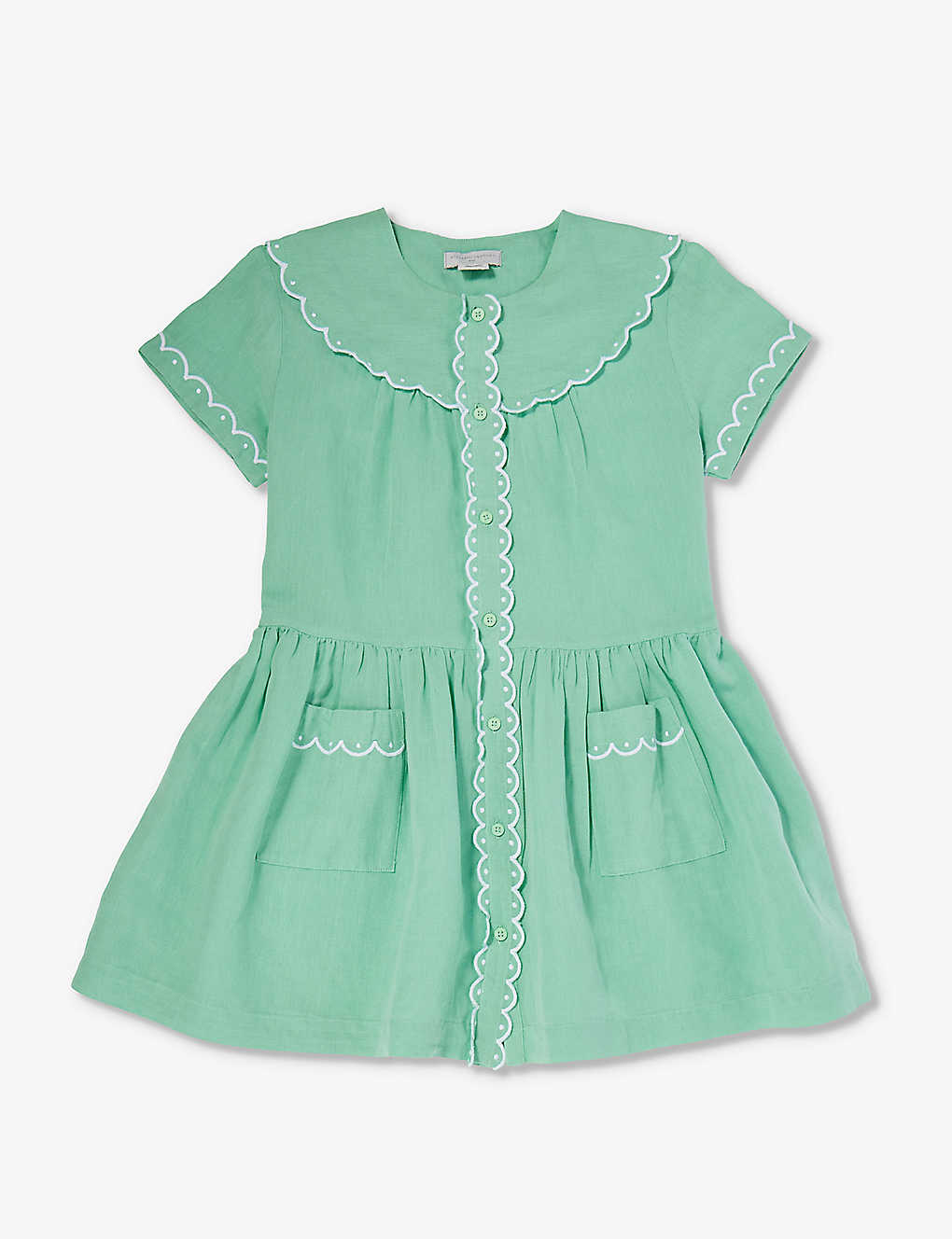 Shop Stella Mccartney Girls Verde Acqua Kids Scallop-trimmed Linen And Cotton-blend Dress 8 Years In Green