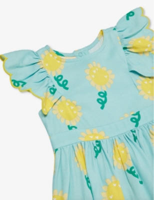 Shop Stella Mccartney Celeste/multicolor Sunflower-print Woven Dress 9-36 Months
