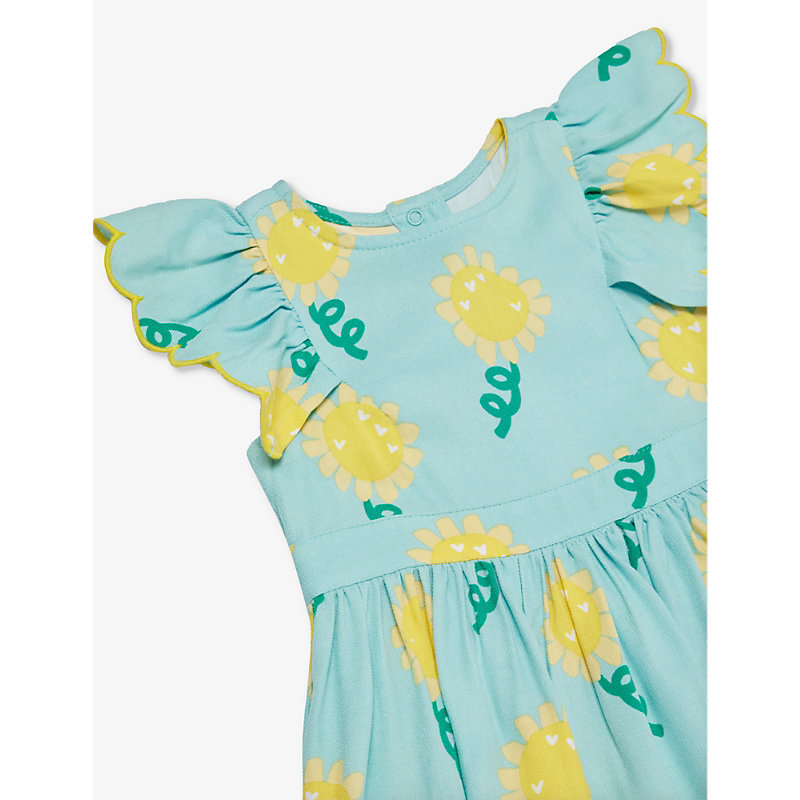 Shop Stella Mccartney Sunflower-print Woven Dress 9-36 Months In Celeste/multicolor