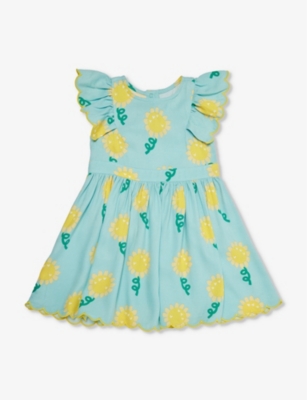 Stella Mccartney Babies' Sunflower-print Woven Dress 9-36 Months In Celeste/multicolor