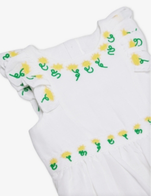 Shop Stella Mccartney White Sunflower-embroidered Linen And Cotton-blend Dress 12-36 Months