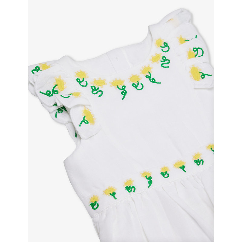 Shop Stella Mccartney White Sunflower-embroidered Linen And Cotton-blend Dress 12-36 Months
