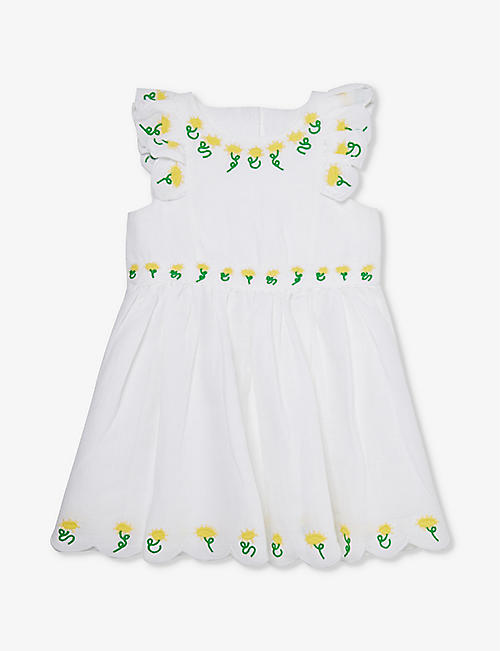STELLA MCCARTNEY: Sunflower-embroidered linen and cotton-blend dress 12-36 months