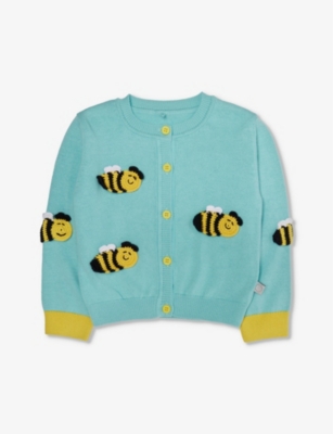 STELLA MCCARTNEY: Bee-appliqué contrast-trim organic-cotton knitted cardigan 9-36 months