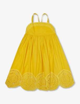 Shop Stella Mccartney Girls Giallo Kids Broderie-anglaise Sleeveless Organic-cotton Poplin Dress 6-12 Yea