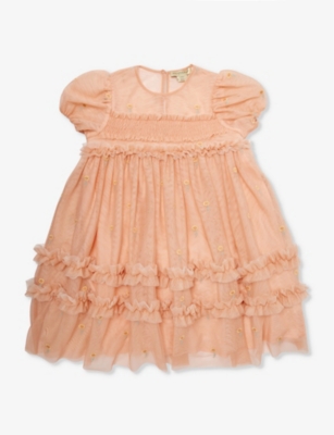 STELLA MCCARTNEY: Tulle floral-embroidered recycled-polyester dress 6-12 years
