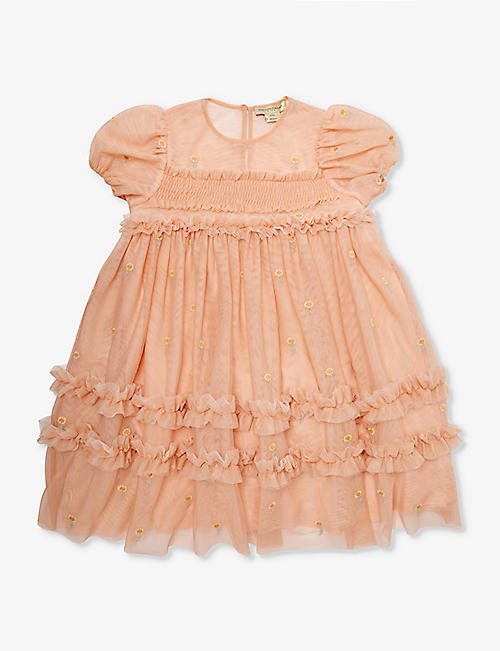 STELLA MCCARTNEY: Tulle floral-embroidered recycled-polyester dress 6-12 years