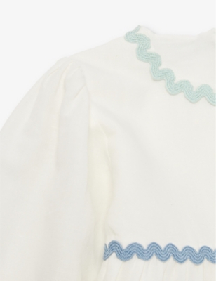 Shop Stella Mccartney Girls Ivory Kids Floral-embroidered Long-sleeve Linen And Cotton-blend Dress 4-12 Y