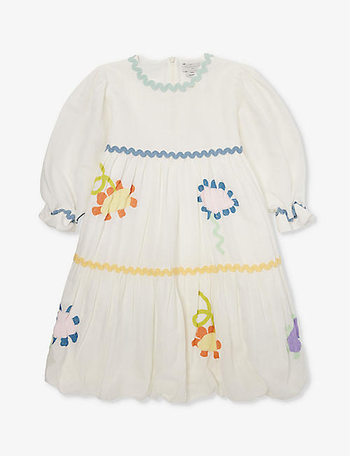STELLA MCCARTNEY: Floral-embroidered long-sleeve linen and cotton-blend dress 4-12 years