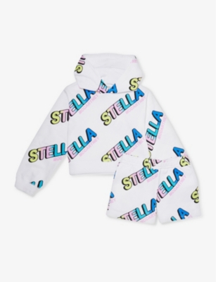 Stella Mccartney Kids' Logo Text-print Cotton-jersey Tracksuit 4-12 Years In White/colourful