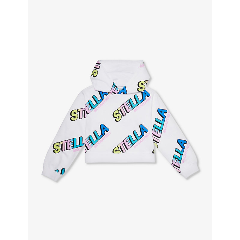 Stella Mccartney Kids' Log Text-print Cotton-jersey Hoody 4-14 Years In White/colourful