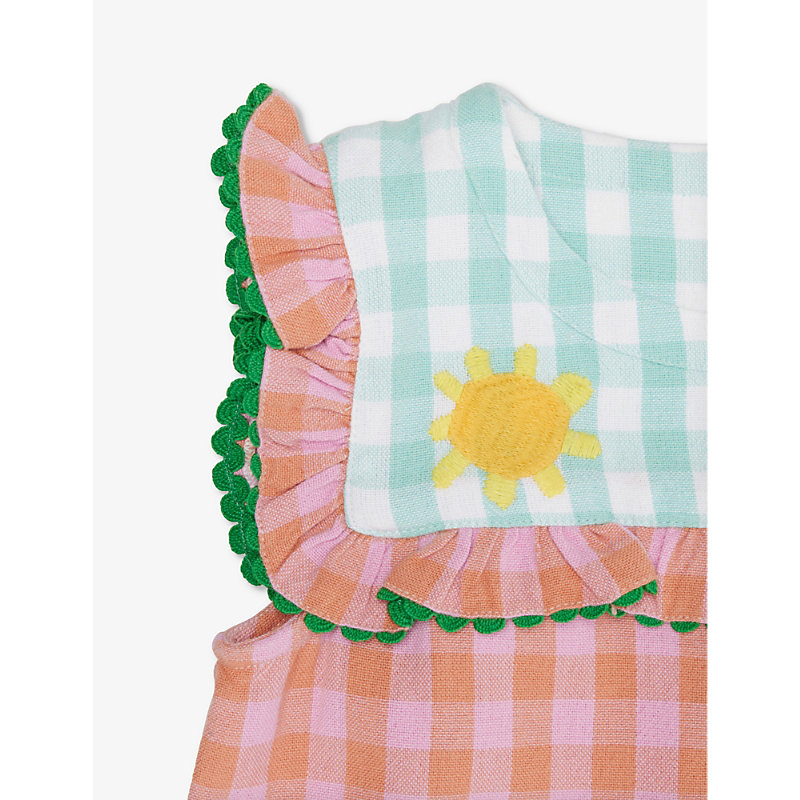 Shop Stella Mccartney Girls Rosa/arancio Kids Check-print Frill-hem Organic-cotton Dress 6-12 Years