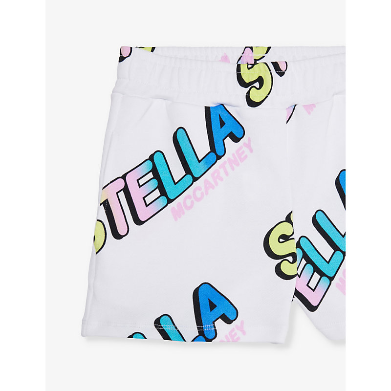 Shop Stella Mccartney Girls White/colourful Kids Logo-print Elasticated-waist Organic-cotton Jersey Short
