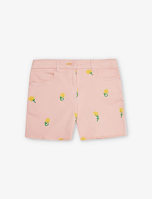 STELLA MCCARTNEY: Sunflower-embroidered stretch organic-cotton denim shorts 8-12 years