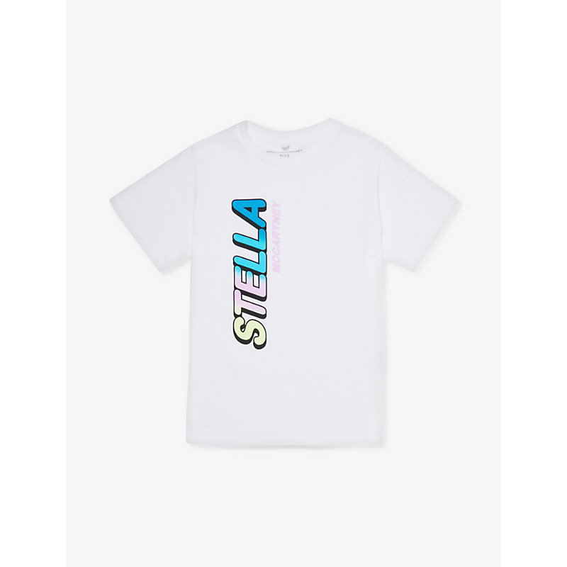 Shop Stella Mccartney Girls White Kids Logo Text-print Cotton-jersey T-shirt 4-14 Years