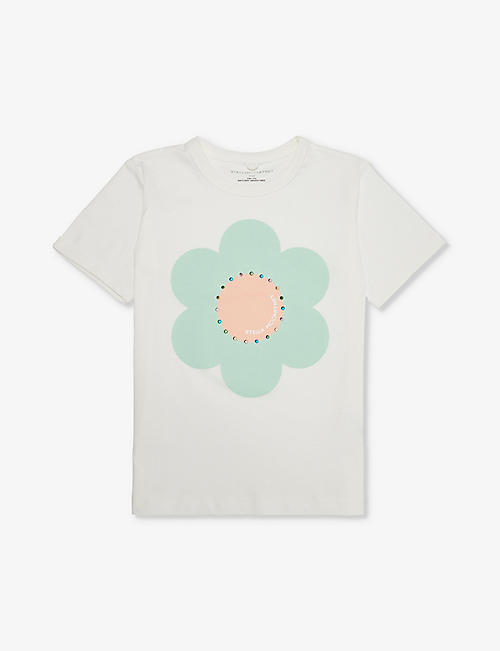 STELLA MCCARTNEY: Flower-print and embellished cotton-jersey T-shirt 4-14 years