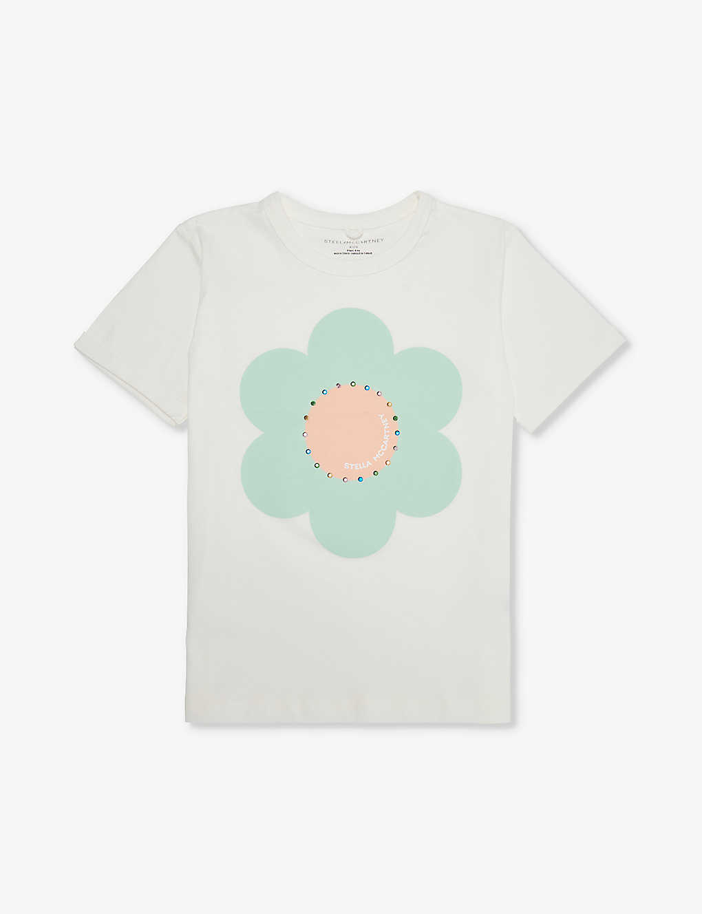 Stella Mccartney Girls Ivory Kids Flower-print And Embellished Cotton-jersey T-shirt 4-14 Years In Cream
