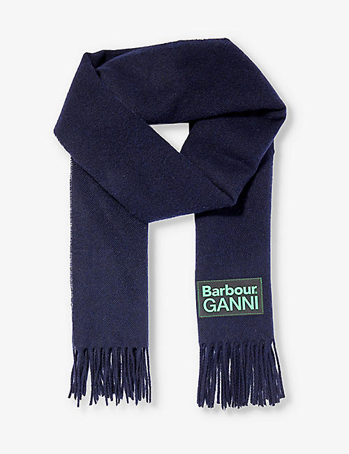 BARBOUR: Barbour x GANNI logo-appliqué wool scarf
