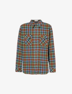 God's True Cashmere Gods True Cashmere Mens Emerald Unisex Emerald Checked Cashmere Shirt In Emerald