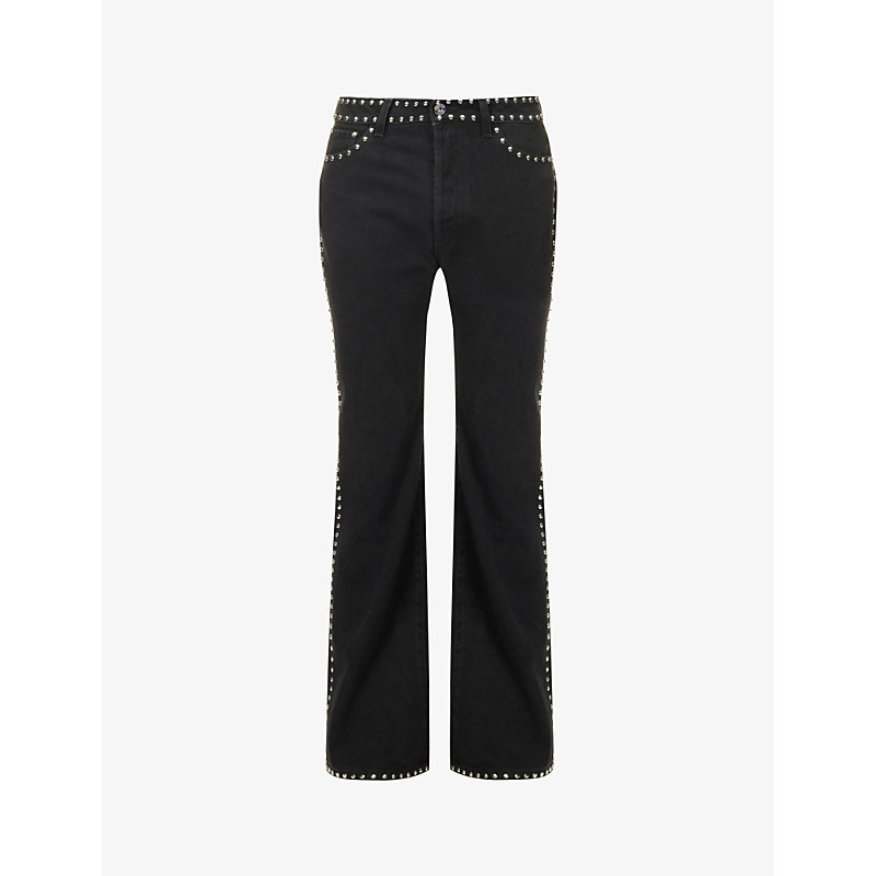 Lanvin Mens Black Brand-patch Five-pockets Mid-rise Flared-leg Jeans