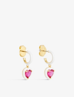 Shop Kate Spade New York Womens Red Multi Huggies Brass And Cubic Zirconia Earrings