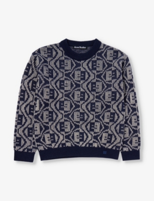 ACNE STUDIOS: Logo-jacquard wool and cotton-blend jumper 6-8 years