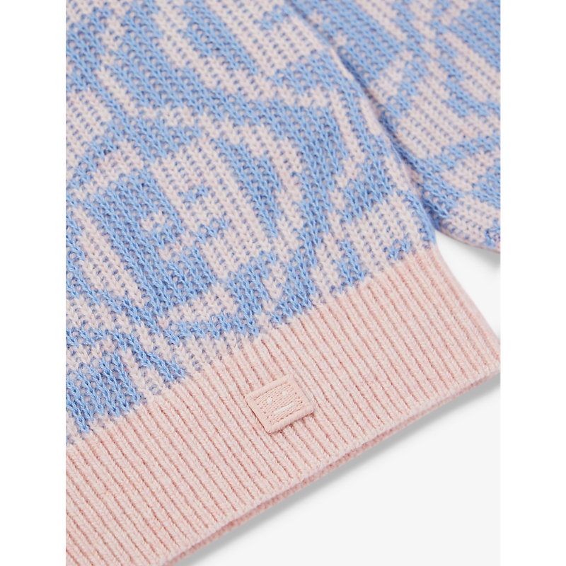 Shop Acne Studios Boys Faded Pink/light Blue Kids Logo-jacquard Wool And Cotton-blend Jumper