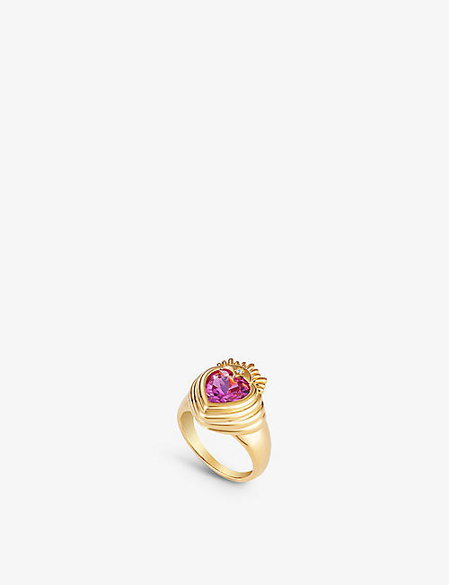 JULY CHILD: Queen Of Hearts 18ct yellow gold-plated sterling-silver and cubic zirconia ring