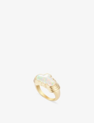 Shop July Child Women's Gold Head In The Clouds 18ct Yellow Gold-plated Stainless-steel And Opalite Ring