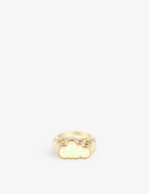 July Child Womens Gold Head In The Clouds 18ct Yellow Gold-plated Stainless-steel And Opalite Ring
