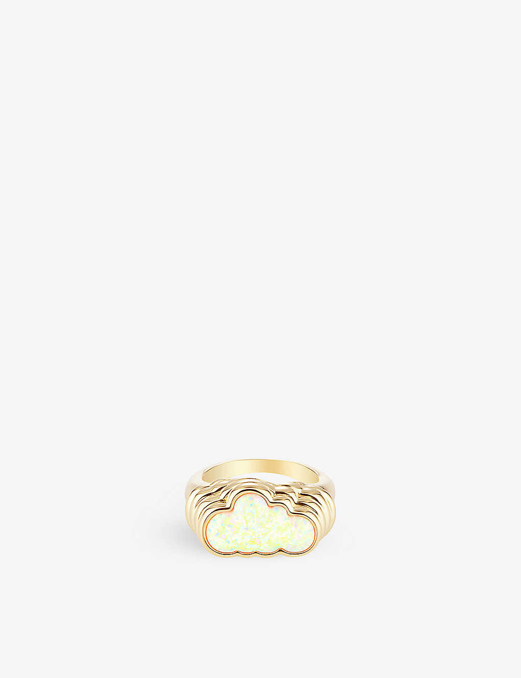 July Child Womens Gold Head In The Clouds 18ct Yellow Gold-plated Stainless-steel And Opalite Ring