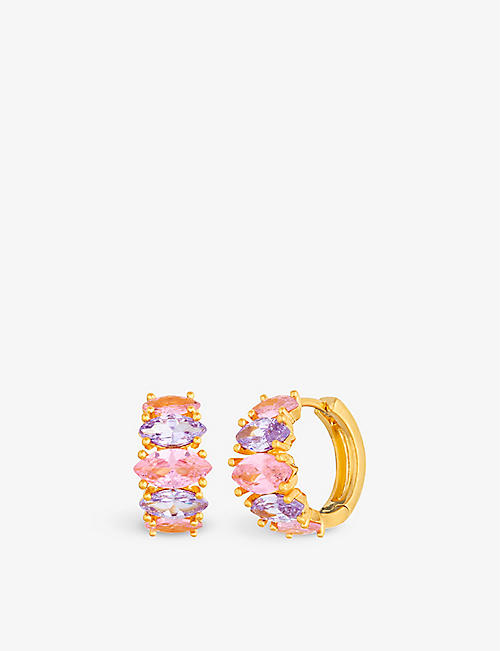 JULY CHILD: Mulberry 18ct yellow-gold-plated brass and zirconia huggie hoop earrings