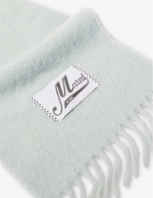 Shop Marni Mens Aquamarine Brand-tab Fringed Alpaca Wool-blend Scarf