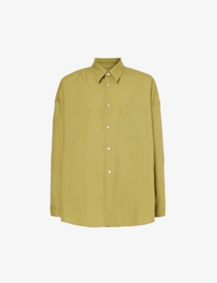 Marni Mens Lime Brand-embroidered Relaxed-fit Wool Shirt In Green