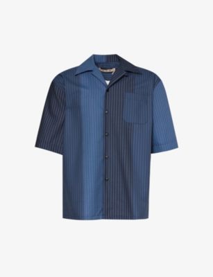 MARNI MARNI MEN'S BLUMARINE STRIPED SHORT-SLEEVED WOOL SHIRT