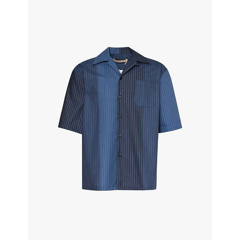 Shop Marni Men's Blumarine Striped Short-sleeved Wool Shirt