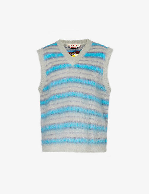 MARNI: Striped V-neck sleeveless wool-blend jumper