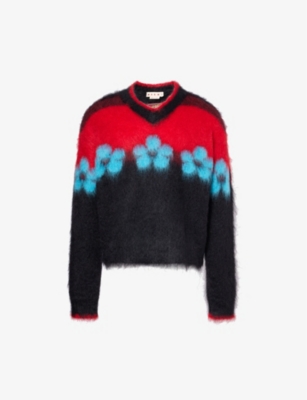 MARNI: Floral-pattern brushed wool-blend jumper