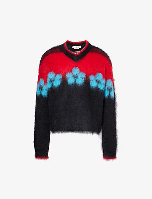 MARNI: Floral-pattern brushed wool-blend jumper