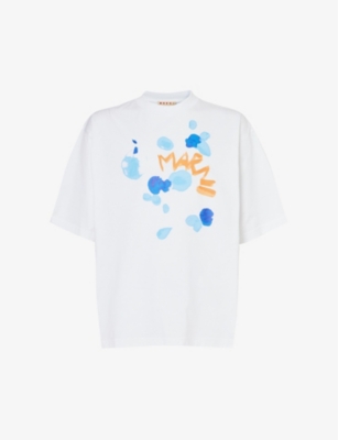Shop Marni Men's Lily White Brand-print Crewneck Cotton-jersey T-shirt