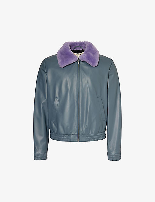 MARNI: Contrast-collar boxy-fit leather jacket