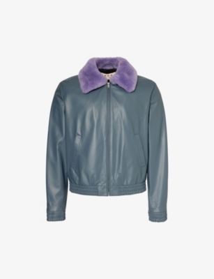 MARNI CONTRAST-COLLAR BOXY-FIT LEATHER JACKET